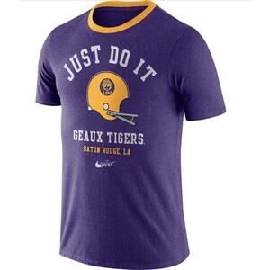 LSU Tigers Nike Football Helmet Purple Gold Shirt Just Do It Mens Large NEW